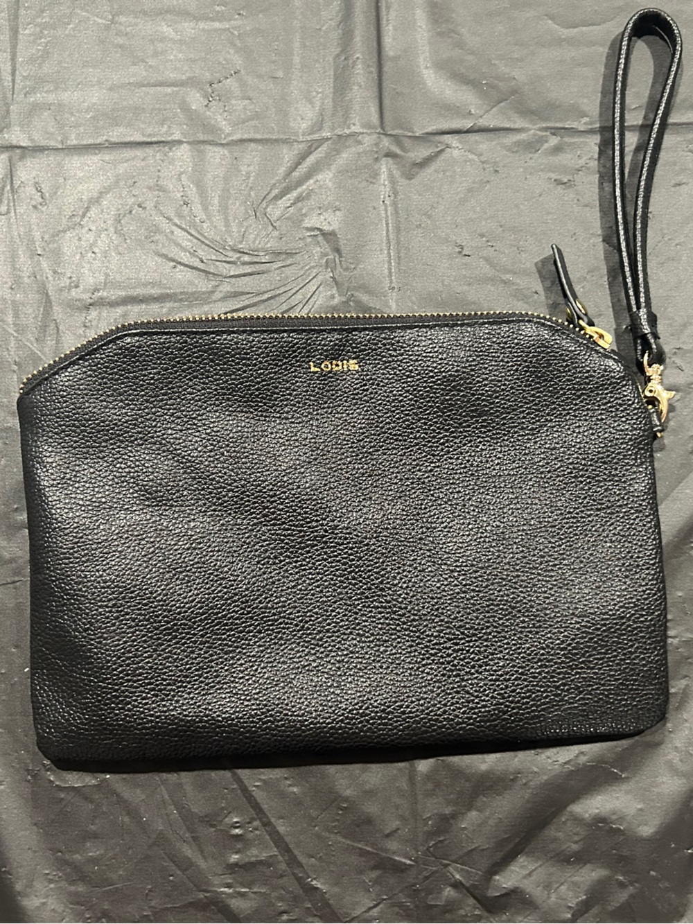 Lodis Black Pebbled Leather Wristlet Clutch with Gold Hardware